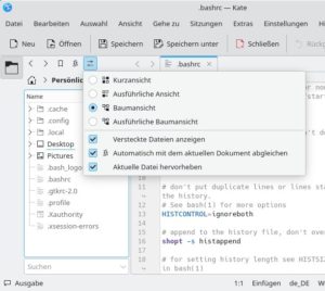 Abbildung 3: Der Dateisystem-Browser funktioniert ähnlich wie der Dateimanager Dolphin. Über das hier gezeigte Menü können Sie auch andere Ansichten wählen.