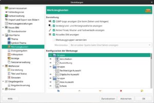 Abbildung 4: Über die Einstellungen beeinflussen Sie die Tool-Vorgaben für den Werkzeugkasten. Nutzen Sie bestimmte Werkzeuge regelmäßig, aktivieren Sie hier einfach das entsprechende Werkzeugsymbol.