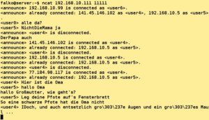 Abbildung 5: Ncat arbeitet bei Bedarf als einfacher Chat-Server.