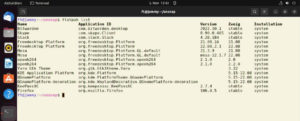 Abbildung 6: Nach dem Durchlauf von Unsnap l&auml;sst sich mit dem Befehl <code>flatpak list</code> &uuml;berpr&uuml;fen, welche Snaps das Skript durch Flatpaks ersetzte.
