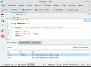Abbildung 8: Das CTags-Modul hat hier ermittelt, dass es sich bei <code>main</code> um eine <span class="ui-element">Funktion</span> handelt.