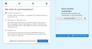 Abbildung 4: Floccus bietet eine Synchronisation &uuml;ber Nextcloud, &uuml;ber WebDAV oder automatisch verschl&uuml;sselt &uuml;ber Google Drive an.