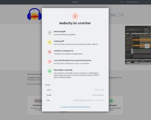 Abbildung 4: Exemplarisch zeigt das Flatpak-Paket Audacity, welche zusätzlichen Absicherungsmöglichkeiten Flatpak beherrscht.