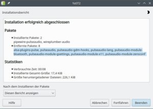 Abbildung 8: Um zu Pulseaudio zurückzukehren, genügt es, die von YaST bei der Pipewire-Installation als <span class="ui-element">entfernt</span> gelisteten Programme wieder zu installieren.