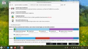 Abbildung 1: Der Partitionierer kann vorhandene Windows- und Linux-Partitionen verkleinern, um Platz für Tuxedo OS zu schaffen.