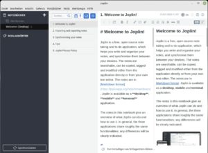 Abbildung 1: Die modern gestaltete Oberfl&auml;che von Joplin hilft beim Verst&auml;ndnis der teils komplexen Anwendung.