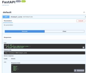 Abbildung 2: Test der API zur Ausgabe der Einkaufsliste (Endpunkt GET).