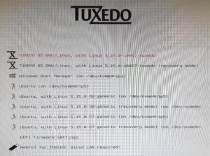 Abbildung 2: Im Bootmanager können Sie außer Tuxedo OS auch andere Linux- und Windows-Installationen starten.
