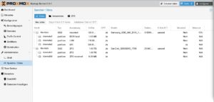 Abbildung 4: Die Anzeige der Festplatten samt Partitionen erlaubt die weitere Konfiguration &uuml;ber den Schalter zur Formatierung mit dem ZFS-Dateisystem.