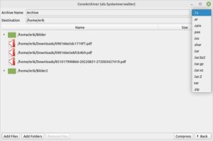 Abbildung 4: Auch bei Corearchiver w&auml;hlen Sie aus einer Liste das gew&uuml;nschte Format.