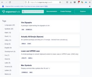 Abbildung 5: Der Web-Dienst Espanso Hub erm&ouml;glicht, Pakete mit Ersetzungen zu verschiedenen Themenbereichen einzubinden, die von anderen Anwendern eingestellt wurden. Daf&uuml;r bringt Espanso einen eigenen Paketmanager mit.