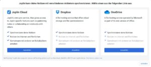 Abbildung 5: F&uuml;r einige Cloud-Dienste stellt Joplin einen Assistenten zum Einrichten der Synchronisation bereit.