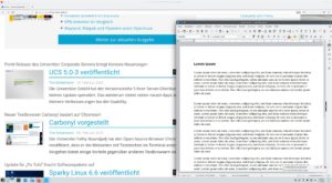 Abbildung 1: 16:9-Monitore lassen sich nur dann sinnvoll zur Textanzeige nutzen, wenn sich mehrere nebeneinander angeordnete Fenster den Bildschirm teilen.
