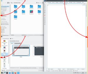 Abbildung 3: Eine gekachelte Fensteranordnung mit Halb- oder Viertelbildschirmgr&ouml;&szlig;en erzeugen Sie unter KDE, indem Sie die Fensterleisten an die seitliche Bildschirmkante ziehen.