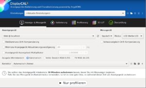 Abbildung 1: Unter <span class="ui-element">Anzeigegerät</span> wählen Sie <span class="ui-element">Web @ localhost</span>, damit ArgyllCMS die Messfelder an einen lokalen Webserver leitet.