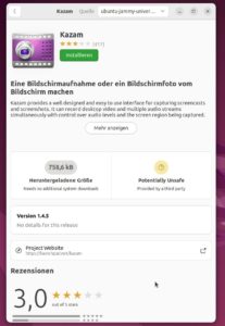 Abbildung 1: Kazam installieren Sie &uuml;ber <span class="ui-element">Ubuntu Software</span> oder per Einzeiler in der Shell.