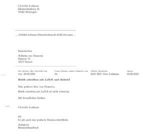 Abbildung 2: Die LaTeX-Dokumentenklasse <span class="ui-element">dinbrief</span> setzt schlichte, aber elegante Briefe.