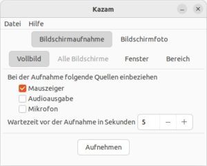 Abbildung 2: In vielen F&auml;llen k&ouml;nnen Sie im Kazam-Fenster direkt auf <span class="ui-element">Aufnehmen</span> klicken.