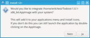 Abbildung 3: Nach dem Herunterladen fragt die Software, ob sie das Appimage-Paket in Ihr Linux-System integrieren soll.