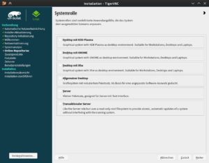 Abbildung 4: Für einen normalen Arbeitsrechner stellt der OpenSuse-Installer neben vier Desktop-Spielarten eine Server-Installation ohne grafische Oberfläche bereit.