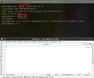 Abbildung 5: Geben Sie bei der SSH-Verbindung den Parameter <code>-Y</code> an, können Sie auf der Kommandozeile des entfernten Rechners grafische Programme starten.