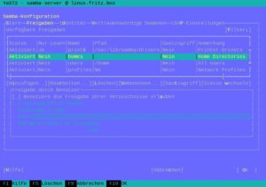 Abbildung 8: Gleich nach der Installation des Samba-Servers sind die Home-Verzeichnisse der Benutzer als Standardfreigaben aktiv. Mangels gesetztem Passwort bleibt der Zugriff allerdings vorerst blockiert.
