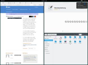 Abbildung 2: Ist die Gnome-Erweiterung "Forge" aktiv und im dann sichtbaren Leistenmen&uuml; scharf geschaltet, ordnet Sie die Fenster automatisch gekachelt an.