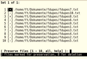 Abbildung 3: Der Parameter <code>-d</code> dient zum L&ouml;schen gefundener Dubletten und listet diese nummeriert auf.