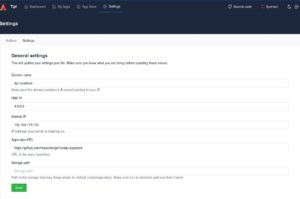 Abbildung 4: In den Settings sind die wichtigsten Einstellungen f&uuml;r Domain, DNS, IP und Repository vereint. Hier vergeben Sie zudem einen anderen Speicherpfad f&uuml;r Apps und erstellte Daten.