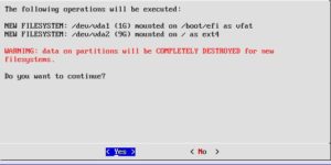 Abbildung 5: Der Void-Installer beginnt dem mit der Installation erst nach dem Bestätigen der Einstellungen.