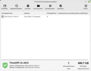 Abbildung 12: Timeshift ist nach wenigen Mausklicks einsatzbereit.