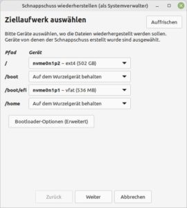 Abbildung 14: Auch bei Timeshift k&ouml;nnen Sie variable Zielverzeichnisse f&uuml;r das Restore ausw&auml;hlen.