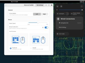 Abbildung 2: Gnome ist in Leap 15.5 weniger aktuell als KDE. Die hier gezeigten Schnelleinstellungen im Panel-Popup (rechts) oder neu gestaltete Module in den Systemeinstellungen (links) bleiben Leap vorenthalten.