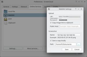 Abbildung 3: Screencloud bietet verschiedene, in den Einstellungen zu konfigurierende Dienste und Protokolle zum Teilen von Screenshots.