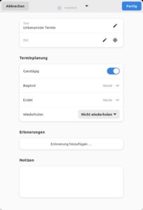 Abbildung 4: Der Erfassungsdialog für neue Termine fällt in Gnome Kalender recht spartanisch aus.