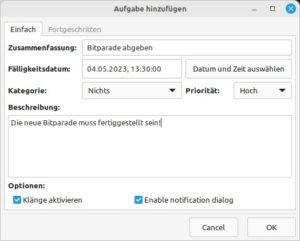 Abbildung 12: Der Erfassungsdialog für Termine in Osmo beschränkt sich auf das Notwendigste.