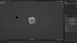 Abbildung 1: Blender mit der Standard-Grundszene mit 3D-View, perspektivischer Ansicht auf einen W&uuml;rfel, einer Kamera und einer Lichtquelle.