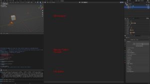 Abbildung 2: Bei aktiviertem Scripting-Workspace zeigt die Anwendung neben dem 3D-Viewport-Fenster die Blender Python Console und eine Infozeile an.