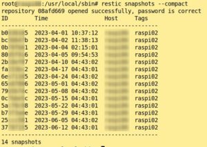 Abbildung 2: Der Befehl <code>restic snapshot</code> informiert Sie &uuml;ber den Status der Backups.