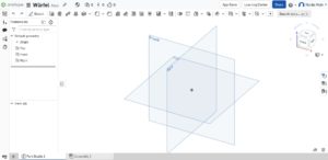 Abbildung 3: Die Konstruktionsansicht von Onshape mit drei Ebenen.