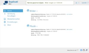 Abbildung 4: Ist das Backup erfolgt, sehen Sie im Reiter <span class="ui-element">Home</span> Einzelheiten zur vorgenommenen Sicherung.