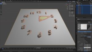 Abbildung 4: Die Blender-Uhr mit den Formeln als Bildtextur im Layout-Workspace.