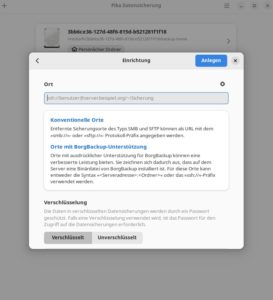 Abbildung 6: Neben der lokalen Sicherung unterst&uuml;tzt Pika auch entfernte Backups. Hierbei unterst&uuml;tzt die App Protokolle wie SMB, SFTP und SSH.