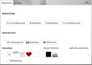 Abbildung 6: Fotowall bietet f&uuml;r jedes Bild eine ganze Reihe an Einstellm&ouml;glichkeiten.