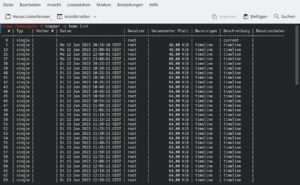 Abbildung 6: <code>snapper -c home list</code> gibt eine Liste der Snapshots f&uuml;r das Profil <span class="ui-element">home</span> zur&uuml;ck. Sie enth&auml;lt die Verzeichnisnamen f&uuml;r den Befehl <code>btrfs send</code> zum Spiegeln der Snapshots.