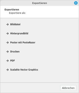Abbildung 7: Hinter der Option <span class="ui-element">Exportieren</span> finden sich viele M&ouml;glichkeiten zur Ausgabe der Collage.