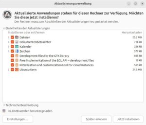 Abbildung 3: Hat Ubuntu die Sicherheitsaktualisierungen schon automatisch eingespielt, fallen die Oberkategorien weg.