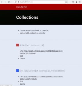 Abbildung 8: Auch der CalDAV-Server Radicale l&auml;sst sich wie Syncthing bequem &uuml;ber ein Web-Frontend konfigurieren.
