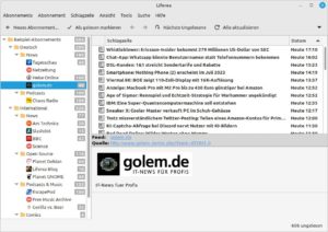 Abbildung 9: Die Oberfläche von Liferea ist konventionell gestaltet.