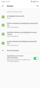 Abbildung 10: Mit DAVx<sup>5</sup> auf das Handy synchronisierte Datensammlungen erscheinen in den Android-Einstellungen unter <span class="ui-element">Konten</span>.